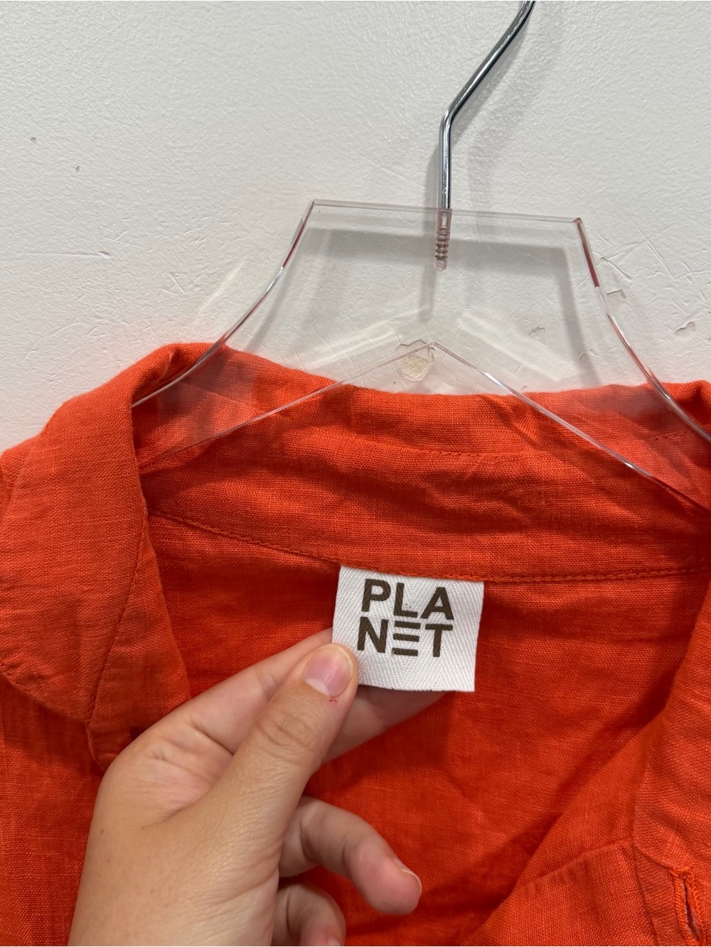 Planet by Lauren G Linen Handkerchief Blouse Buttondown Orange One Size - Picture 7 of 9